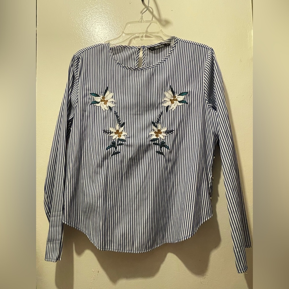 Zara Striped Floral Embroidered Women's Top